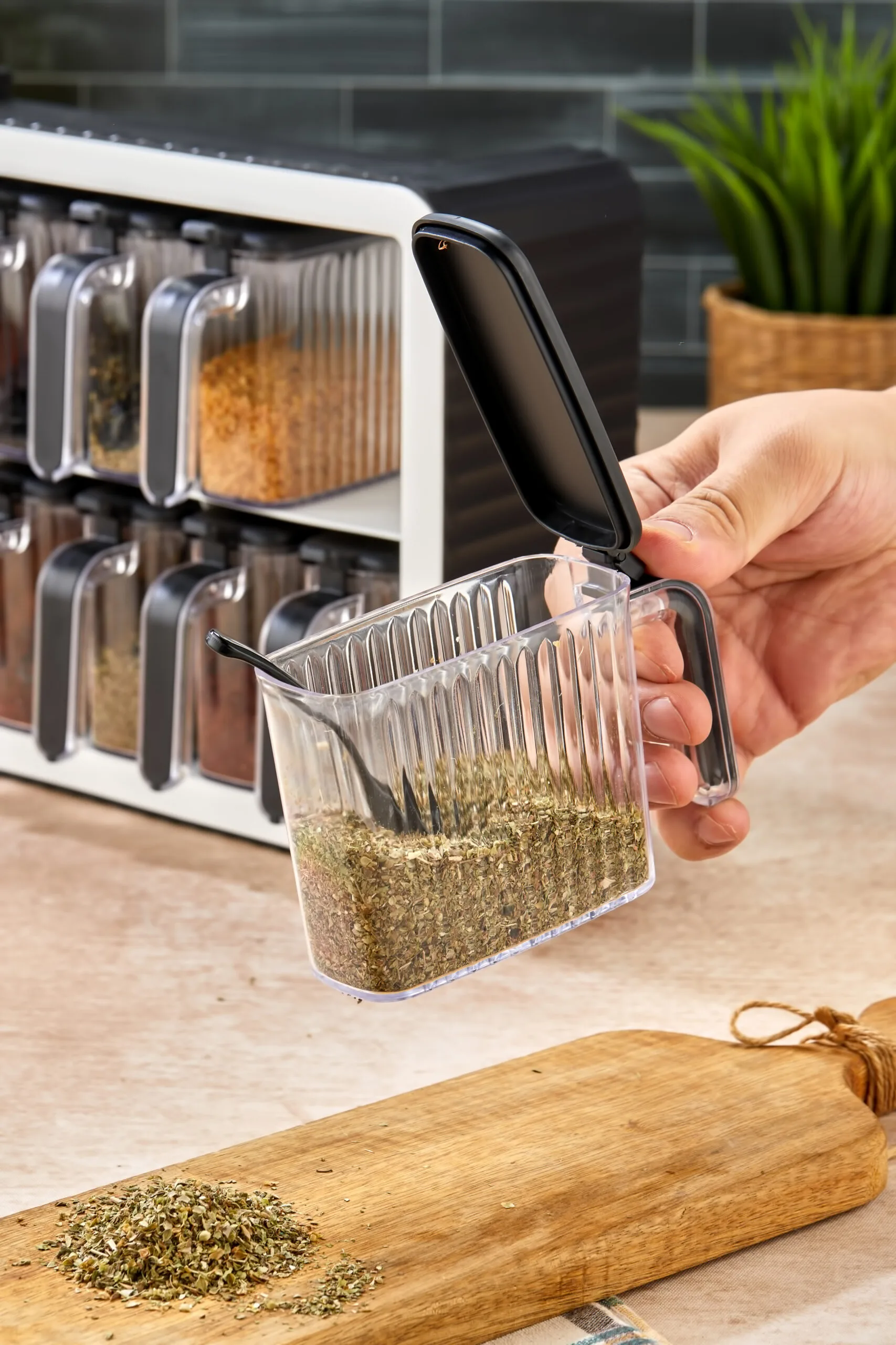 Aryus Kruidenrek met 12-delige Kruidenset Grijs 5 kruiden-pot-set-met-standaard-2