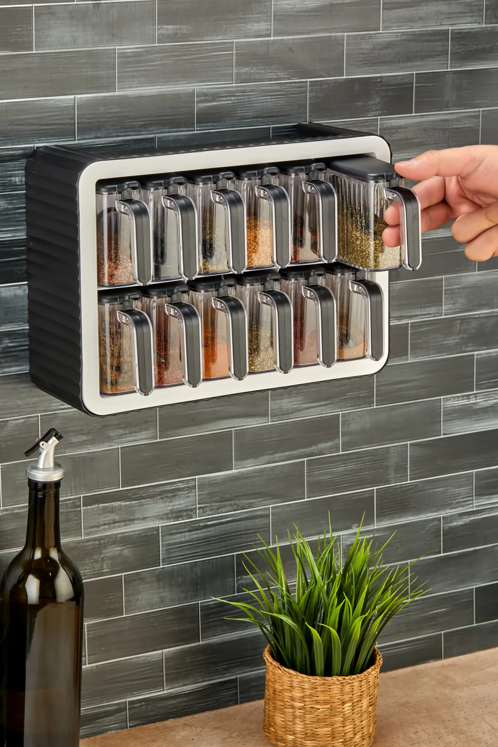 Aryus Kruidenrek met 12-delige Kruidenset Zwart 12 kruiden-pot-set-met-standaard-24