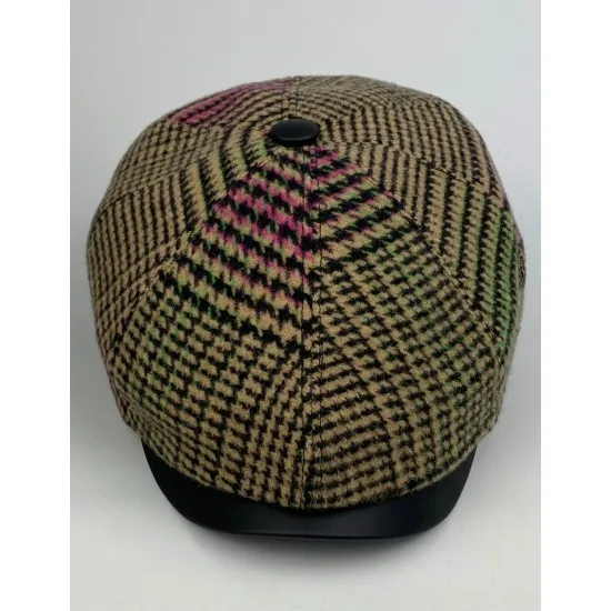 Hoge kwaliteit Karnas flatcap met geruit patroon en leren klep 3 Hoge kwaliteit Karnas flatcap met geruit patroon en leren klep - Afbeelding 2