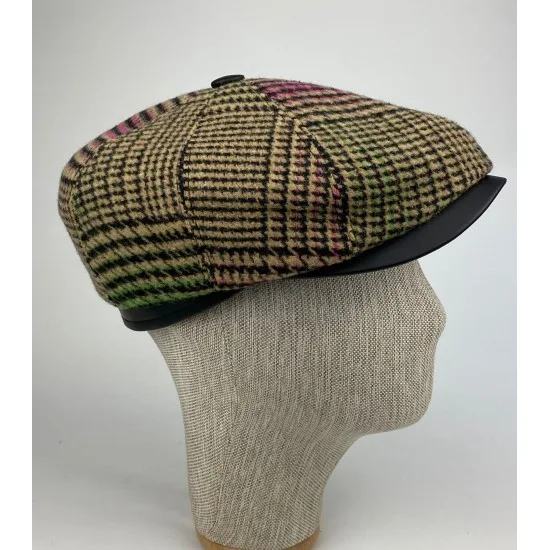 Hoge kwaliteit Karnas flatcap met geruit patroon en leren klep 2 karnas-geruite-cap