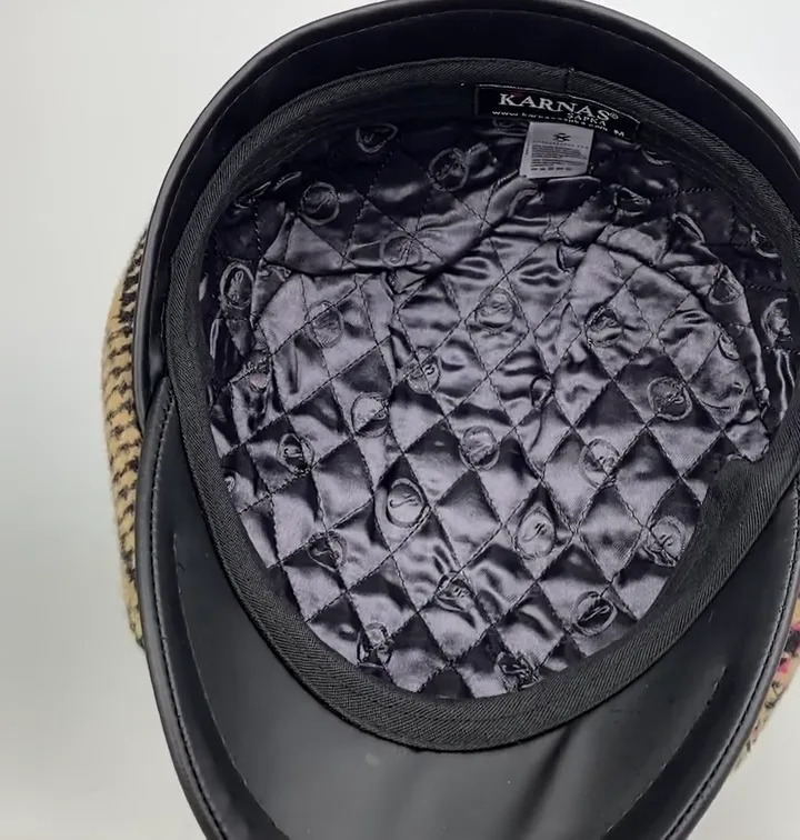 Hoge kwaliteit Karnas flatcap met geruit patroon en leren klep 5 karnas-kleur